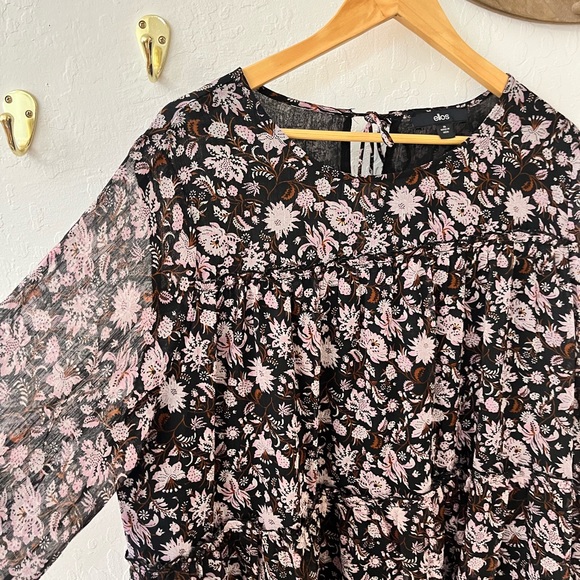 Ellos Floral Ruffle Tiered Peasant Dress with Sheer Sleeves Plus Size 20 - Picture 4 of 11